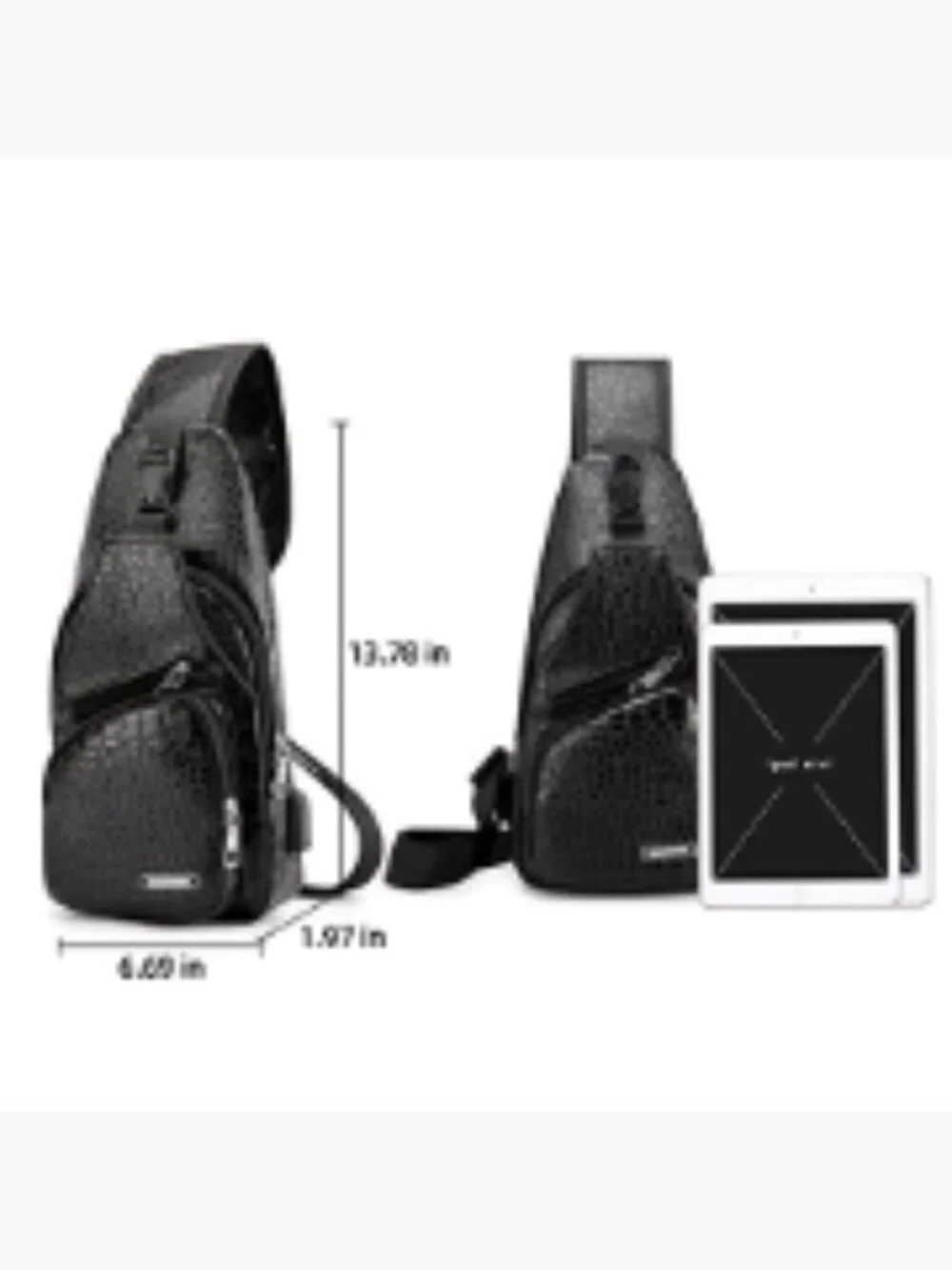 PU Leather Sling Backpack with USB Charging Crossbody Bag for Men